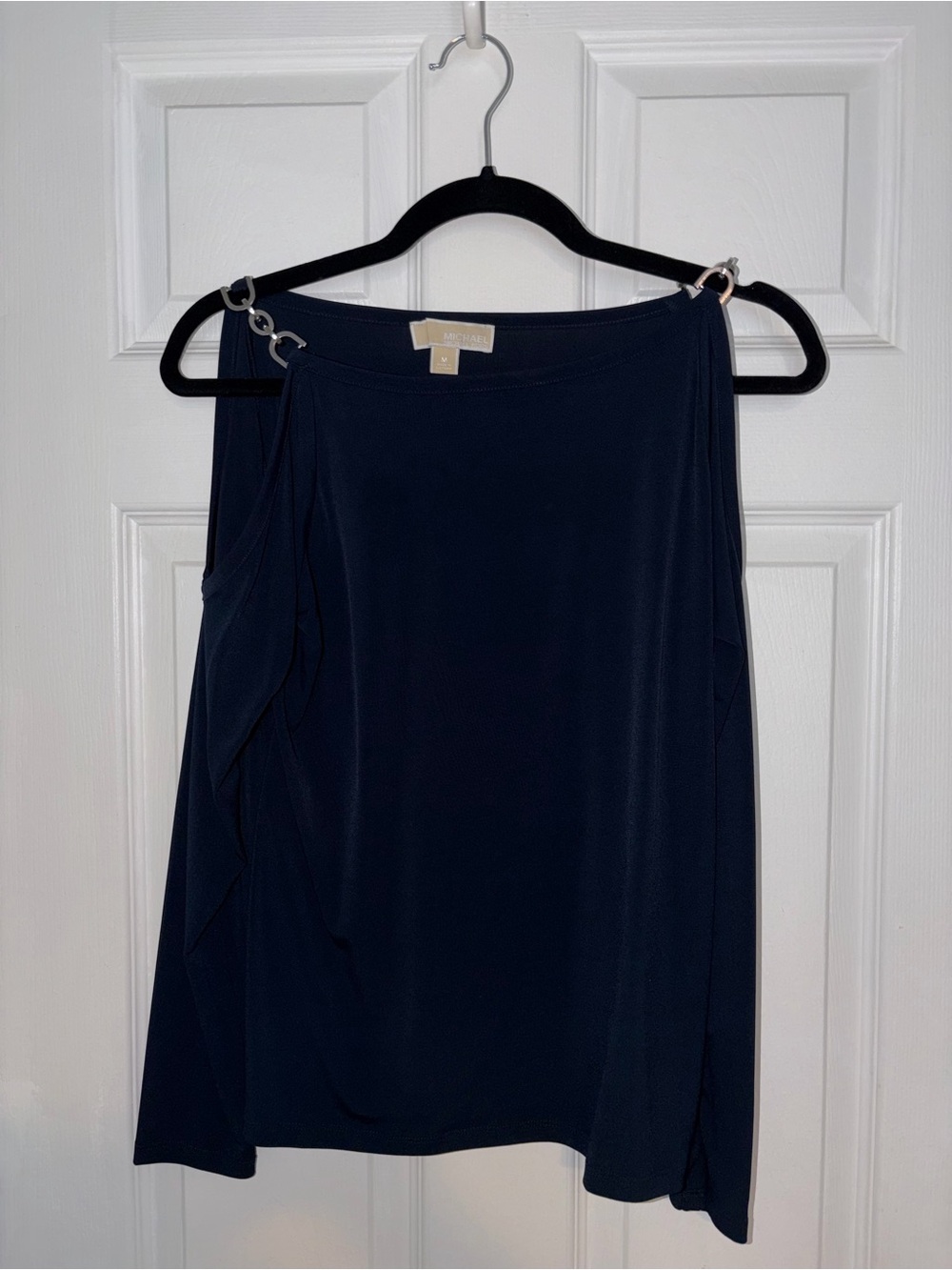 Women's Navy Asymmetric Ring-Shoulder Skirt